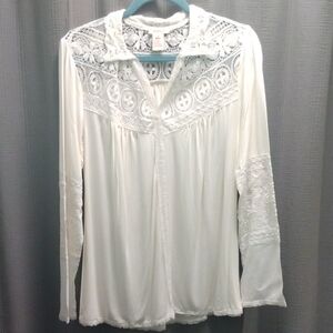 Sundance Cream Embroidered Long Sleeve Blouse